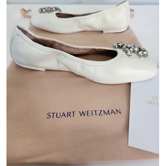 Stuart Weitzman Crystal Fleur women's ballet flats white size 6.5 NIB - Picture 6 of 9